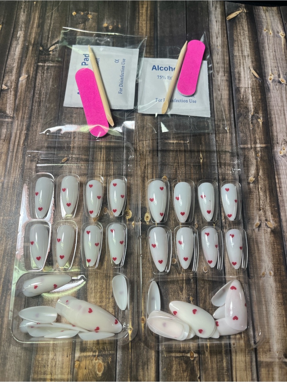 5for$10 Press On Nails Red Heart And Nude Medium Nail Accessories 2 Sets NWT